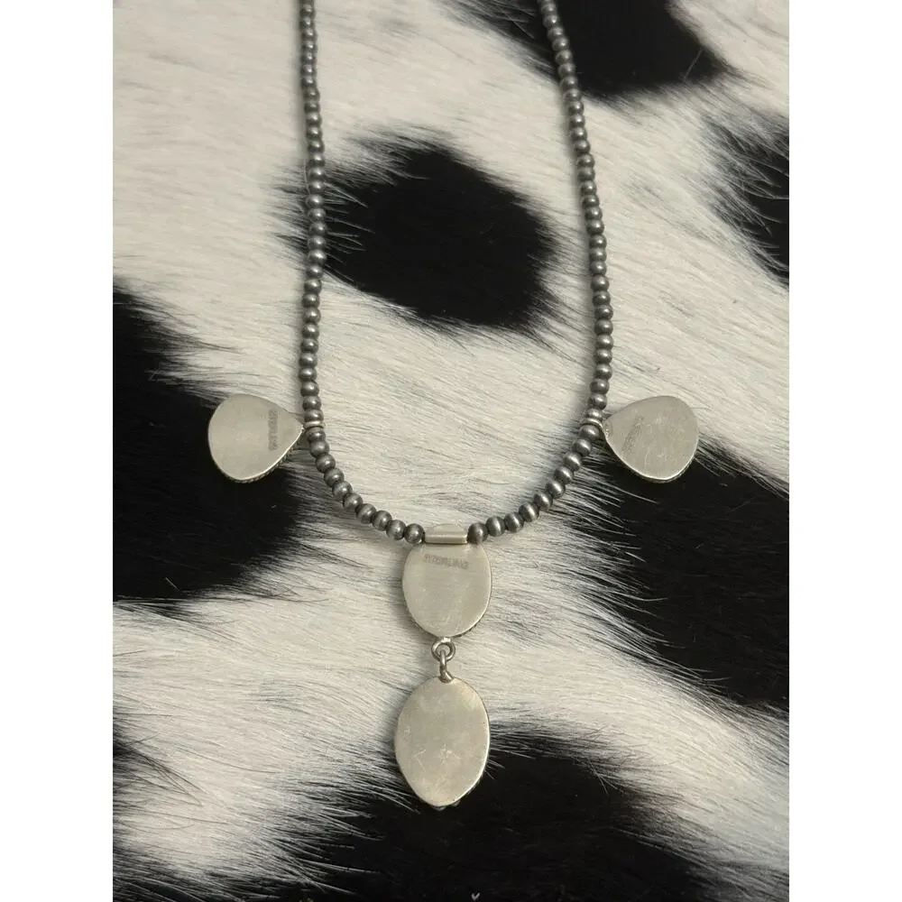 Native American 4mm Navajo Pearl Sterling Silver Cotton Candy Turquoise Necklace